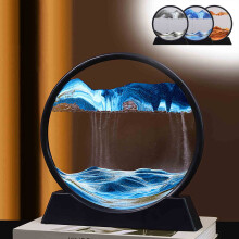3D Dynamic Sand Art Table Ornament, Round Glass Liquid Motion Display Decor (Blue, 11")