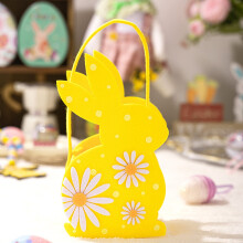 Sacola de doces de Páscoa Kingfansion em formato de ovo, feita de tecido não tecido, com alça resistente e portátil – Amarela, ideal para caça