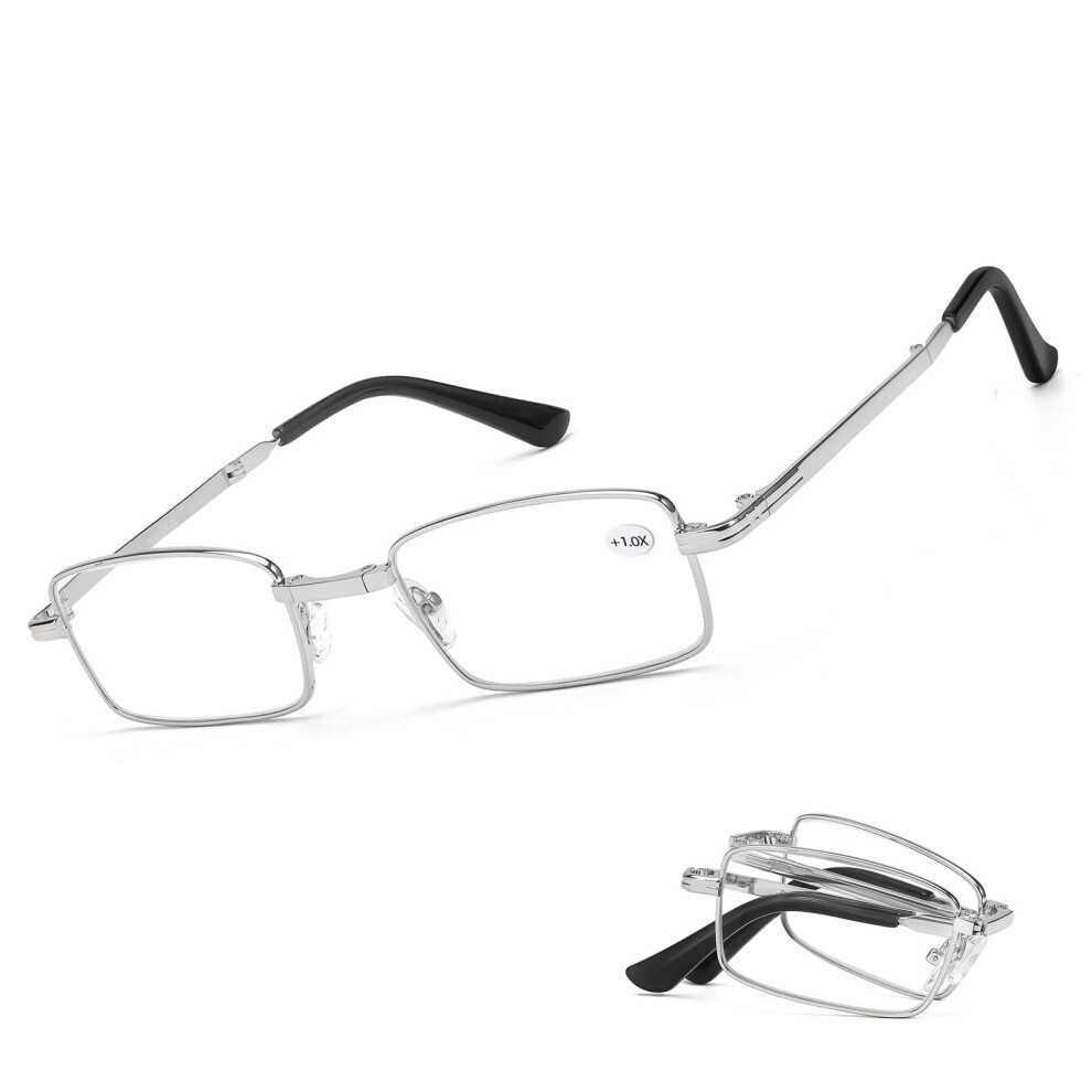 1.0x Folding Reading Glasses for Men and Women, Clear Real Glass Lens, Scratch Resistant