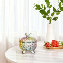 Pote de vidro cristal colorido para doces e petiscos, com relevo, luxuoso, para guardar biscoitos e outros petiscos, com tampa. Ideal para guardar