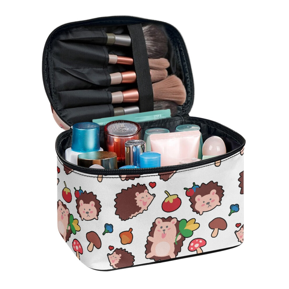 Cosmetic Bag Zipper Storage Bag Cosmetic Makeup Organizer Bag with Large Capacity Durable Mushroom and Hedgehog Pattern