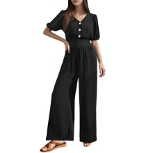 Stilfuld damejumpsuit afslappet tøj slim fit med taljejustering alsidigt design sommer efterårsjumpsuit ensfarvet åndbar hverdagstøj