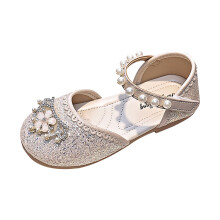 Zapatos de vestir de princesa brillantes para niñas, con lazo, para bodas, fiestas, damas de honor, estilo Mary Jane, bailarinas, color beige, para