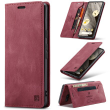 Flip Wallet Case for Google Pixel 7 Pro – PU Leather + TPU Bumper, Card Slots, Stand, Magnetic Closure, Shockproof (Winered)