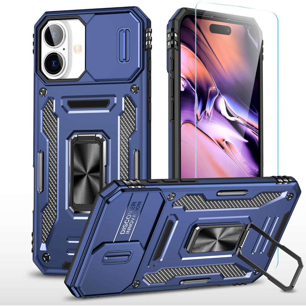 Iphone 16 Case With Hd Screen Protector, Slide Camera Cover & Rotated Ring Kickstand Â Military-Grade (6.1") 9028731736129