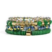 Women's Clay Beaded Stretch Bracelet Stackable Crystal Stones Beaded Stretch Green Bracelet Set Friendship Bohemian Style Handmade Costume Jewellery