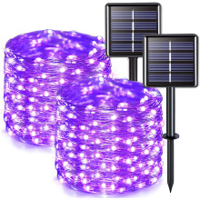 2 Pack 100LED Solar Copper Wire Fairy Lights, Waterproof, Compatible with Outdoor Decor, Purple