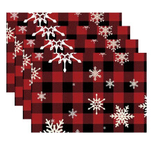 DAMAI Christmas Snowflake Placemats Set of 4, 12x18 in, Vintage Washable Red/Black Buffalo Check, Winter Holiday Table Mats – Compatible with Home &