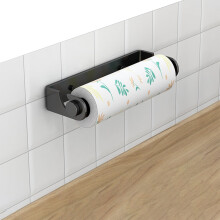 Wall-Mounted Kitchen Paper Towel & Cling Film Dispenser, No-Drill Installation, Compatible with Cloth & Roll Paper