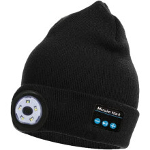 Bluetooth Beanie Hat with 5 LED Lights, Rechargeable Wireless Headset Compatible with iPhone & Android – Winter Knitted Cap for Hiking, Camping
