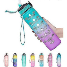 (Blue purple) Water Bottle With Time Marker 1l Leakproof With Straw And Filter Tritan Bpa Free