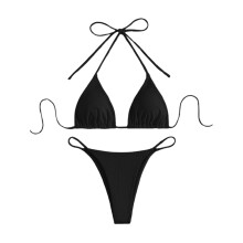 Bikini für Damen, 2-teiliges Triangel-Bikini-Set, hochgeschnittener Badeanzug mit seitlichen Bindebändern