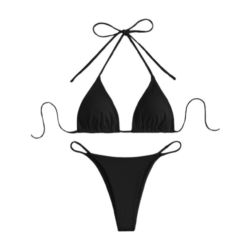 Biquíni feminino, conjunto de biquíni triangular de duas peças, maiô cavado com amarração lateral.