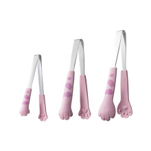 3 Pcs Cat Paw Shape Food Tongs Set, Non- Heat-Resistant Kitchen Tongs Serving Tongs for Cooking, BBQ, Snack, Salad, Bread, Sweets, Ice Cubes Pink