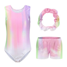 Body da ginnastica per bambine, body da ballo senza maniche scintillanti con pantaloncini, completo da balletto e ginnastica acrobatica per bambine