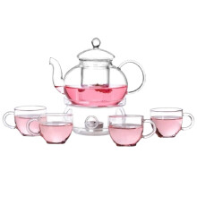 NICEXMAS 6 Pcs Set Heat Resistant Teaware With Teapot Double Cups And Tea Warmer Elegant Modern Design