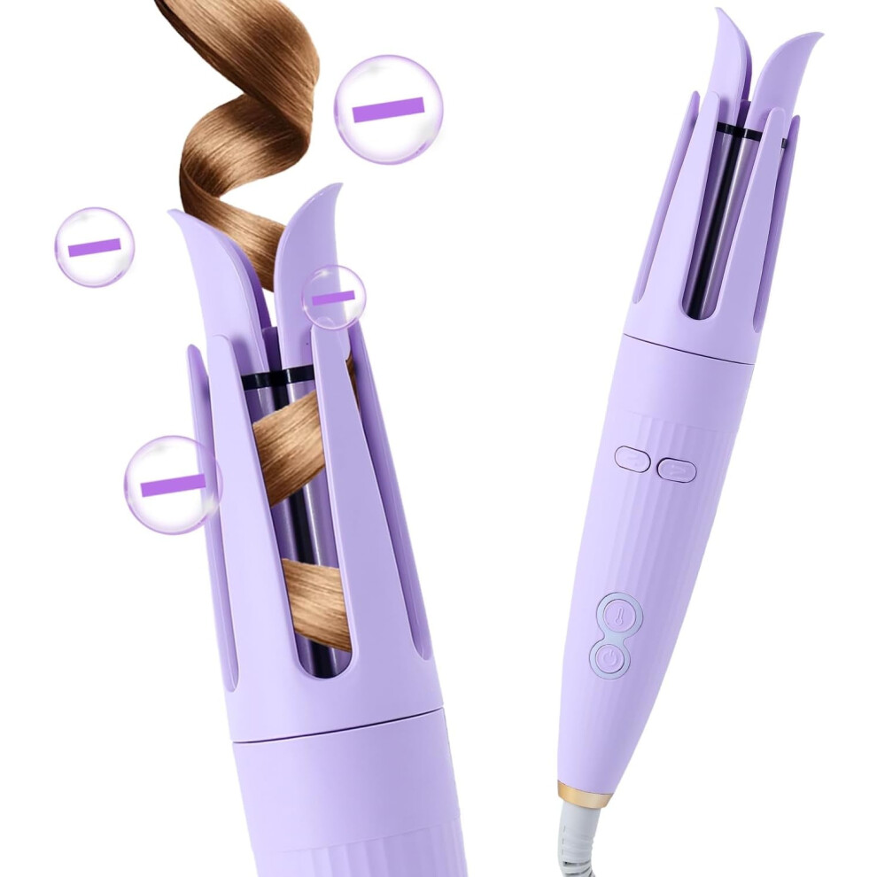 Purple Automatic Hair Curler With Ceramic Barrel, 3 Temp Settings, Anti-Tangle & Anti-Scald, Compatible With All Hair Types Â