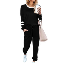 Conjunto deportivo de 2 piezas para mujer: top de manga larga y pantalón con bolsillos, color negro, talla M.