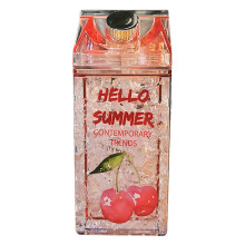 1 Pack 14 Oz Double Walled Milk Carton Water Bottle, Plastic Milk Box Portable Leakproof Square Juice Bottle for Outdoor Sports Travel Camping