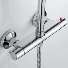 Thermostatic Shower Mixer 2 High and Low Outlets Chrome Plated Brass Anti-Scald Mixing Faucet for Bathroom Bathtub