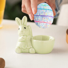 Ceramic Easter Egg Holder, Soft-Boiled Egg Cup with Rabbit Design – Compatible with Standard Eggs, Home & Kitchen Decor