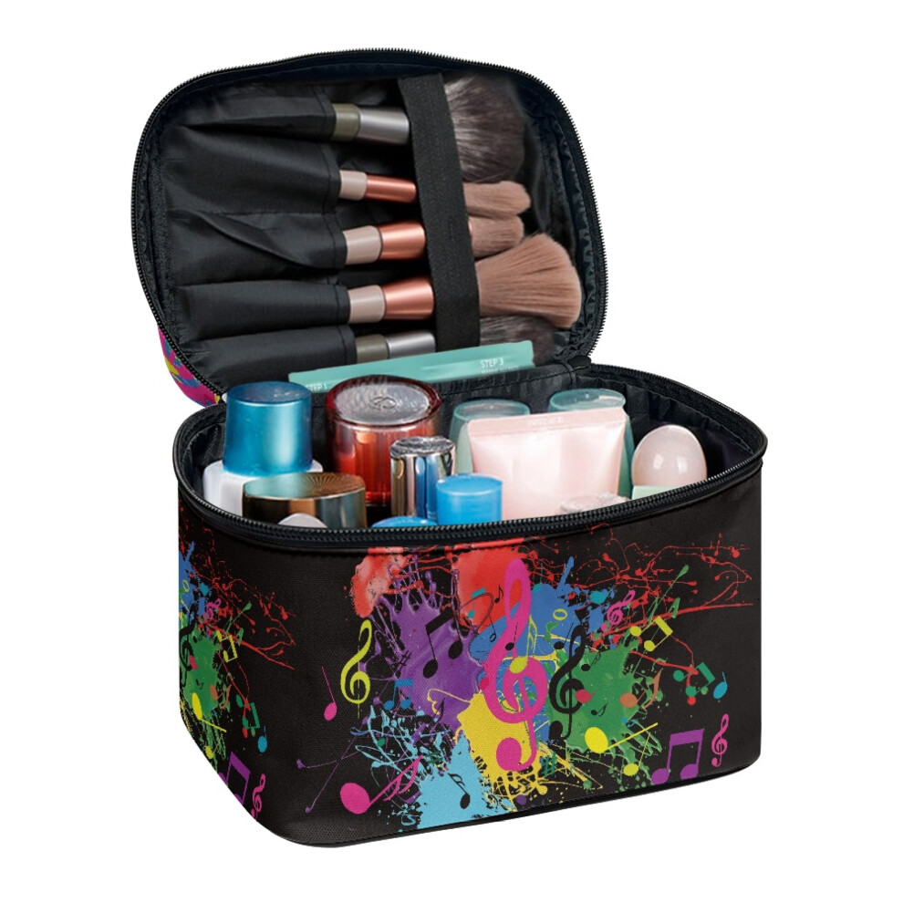 Music Notes & Paint Splatter Travel Cosmetic Organizer Polyester Lightweitht Home 8.86 x 6.5 x 5.9 Inches