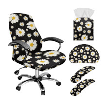 Daisy Black Office Chair Cover Set (5 pcs) with Armrest Covers, Remote Holder & PU Leather Tissue Box Cover – Compatible with L