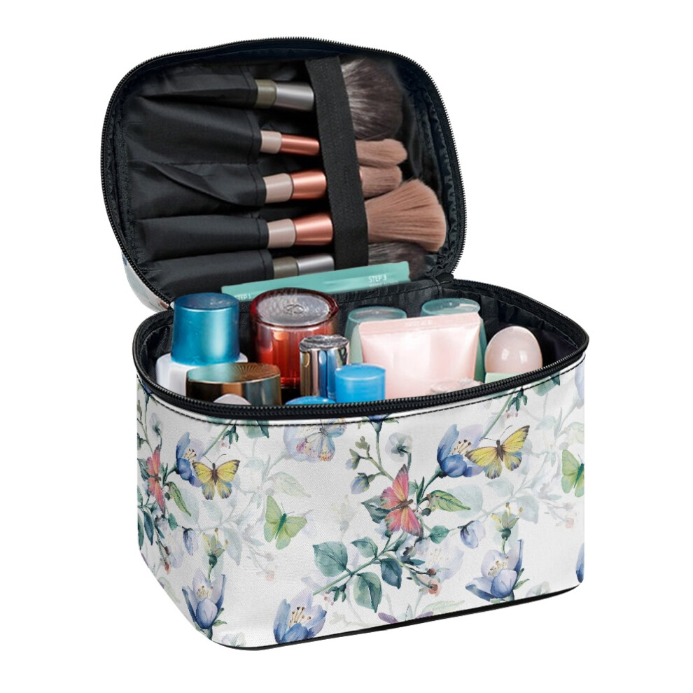 Butterfly and Floral Pattern Large Make Up Bag Polyester Brush Holders Cosmetic Storage Travel Portable Brush Protectors