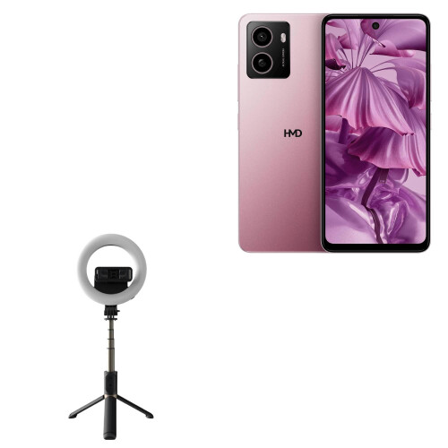 Selfie Stick with Ring Light for Phone, Extendable Tripod Stand with Adjustable Angle, Jet Black