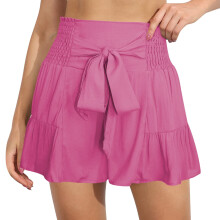 Pantalones cortos palazzo rosas XL para mujer, culottes casuales de pierna ancha – Pantalones cómodos para estar en casa, compatibles con el uso