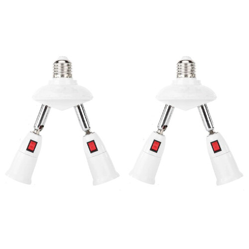 2X 360 Degree Adjustable - 2 in 1 E27 Splitter Socket Adapter. E27 Standard LED Bulb Socket Adapter