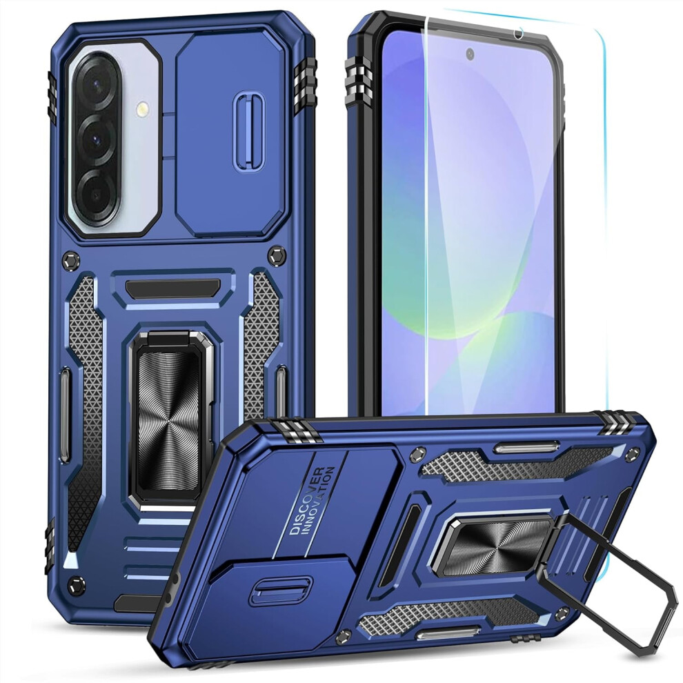 Heavy Duty Dual-Layer Case For Samsung Galaxy A36/A56 5G W/ Hd Screen Protector, Slide Camera Cover & Rotated Ring Kickstand 9365509242438