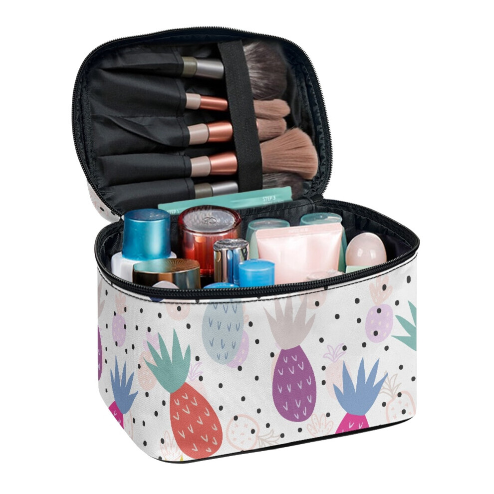Pineapple Dot Bag Travel Cosmetic Organizer Bag with Brush Slots Polyester Practical Wide Open Portable Pouch