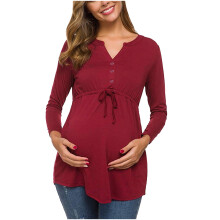 Mammaklær for kvinner V-hals langermet bandasje ensfarget amming gravid ammebluse topper