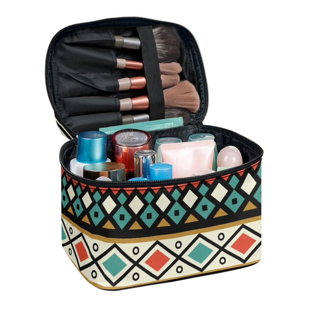 Portable Tribal Makeup Bag â Travel Toiletry Organizer with Brush Storage, Compatible with All Cosmetics