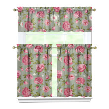 Green Pink Flowers4(1) Kitchen Curtain Valance 3 Piece Home Curtains and Valance Set Curtain Sink Window Decor Window Treatment Tier 27.5x36 Length