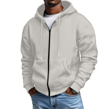Neue Herren-Freizeit-Sportjacke mit Fleecefutter, warm, mit vielen Taschen und Kapuze – Hellgrau XXXL