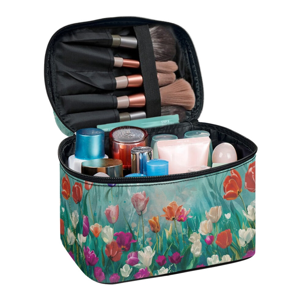 Polyester Large Cosmetic Bag with Large Capacity Makeup Bags Portable and Durable Airport Airline Vacation Organization Tulip