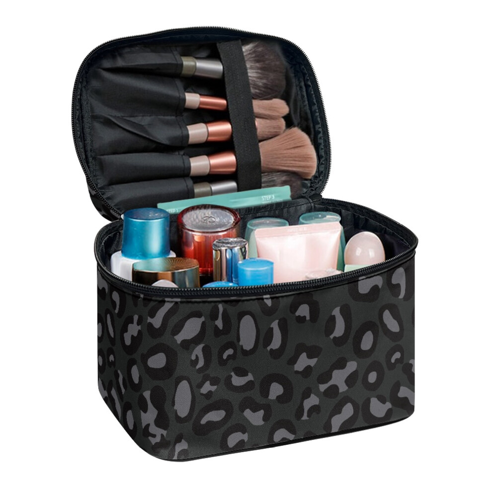 Makeup Case Black Leopard Print Polyester 8.86"x6.5"x5.9"