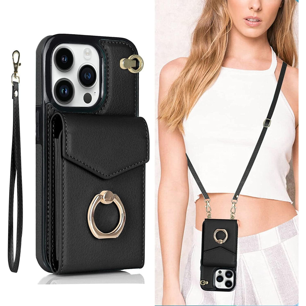 Leather Crossbody Wallet Phone Case For Samsung Galaxy S21 Ultra Â Credit Card Holder, 360 Ring Kickstand, Wrist Strap, Magnetic Flip Cover 9365509241042