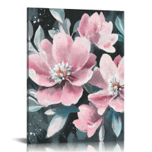 Pink Peony Flower Canvas Wall Art, Canvas Prints Wall Art for Living Room Bathroom Bedroom Office, Art Print Painting for Home Decorations - 12x16in