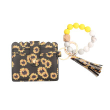 Black Credit Card Holder Wallet with Yellow Beaded Tassel Keychain – Wristlet, Coin Purse & Pocket Wallet for Women, Compatible with Standard Cards