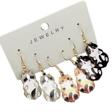 3 Pairs Fashionable Cat Earrings Cartoon Ear Studs Stylish Dangle Drop Earrings for Women Handmade Gift Ornament