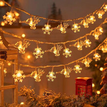 TETOU 20 Ft 40-LED Elk & Snowflake String Lights, Battery Operated, Indoor/Outdoor Xmas Decor, Compatible with AA Batteries