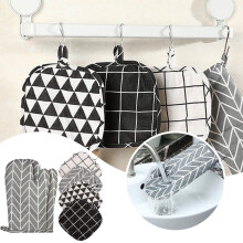 Set of 6 Oven Mitts & Pot Holders, Heat Resistant, Machine Washable, with Hanging Loop – Compatible with Kitchen, Baking, Cooking, Grilling