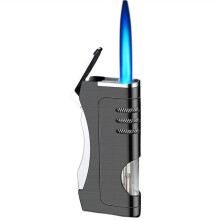 Butane Refillable Lighter with Adjustable Flame and Visible Fuel Window, Windproof Metal Design for Camping, Candle Use, and Hiking (Black)