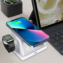 Trådløs oplader15W bærbart digitalt ur mobiltelefon headset trådløs oplader multifunktionelt vækkeur4-i-1 med ur opladningsstativ