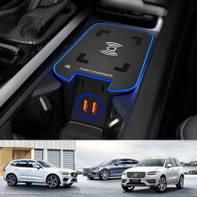 Car Wireless Charger for Volvo XC90 XC60 S90 V90 V60 S60 15W Fast Charging Pad with Dual USB Ports