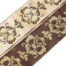 Ethnic Style Polyester Ribbon Jacquard Ribbon Tyrolean Ribbon Floral Pattern Bisque 3-1/8 inch(80mm)