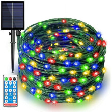 66ft 200 LED Solar String Lights, 8 Modes, Remote Control, Waterproof, Dark Green Wire — Compatible with Outdoor Garden, Patio, Tree, Christmas